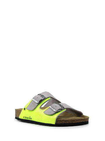 Sandália em Camurça Cinza e Pele Amarela