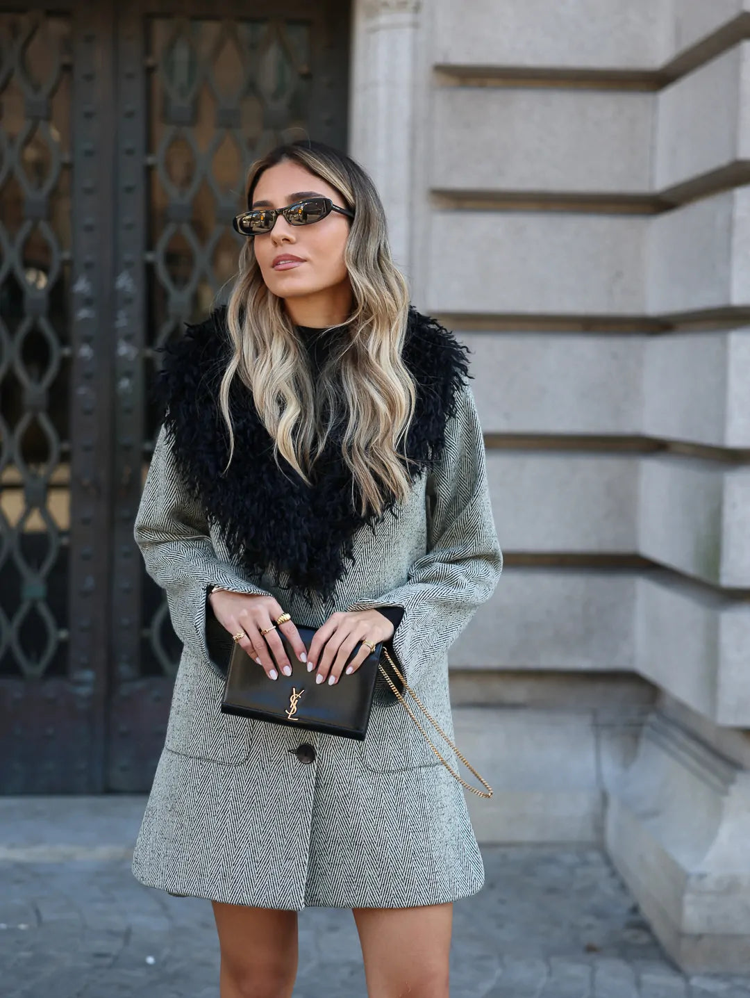 Casaco com padrão e golas com efeito de pêlo | Scripta