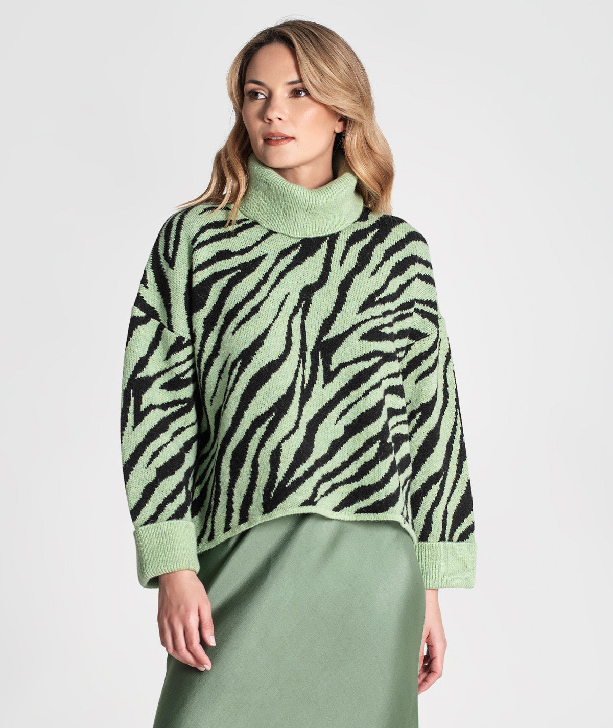 Camisola Gola Alta Removível Animal Print Ruga