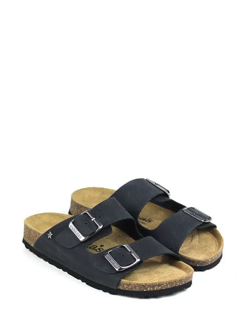 Sandália em Pele Navy com Duas Tiras