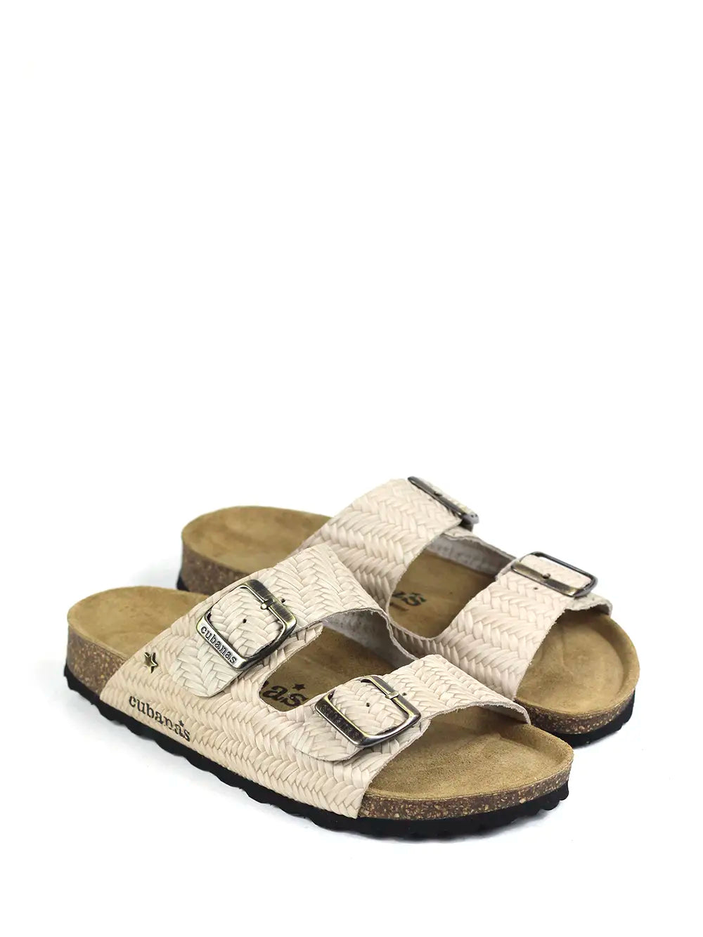 Amalia-Sandália em Pele Beige Entrançada