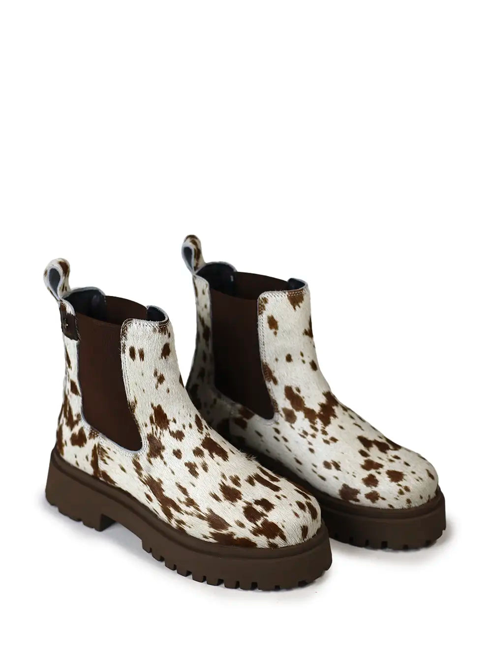 Bota Cubanas Castanha em Animal Print de Vaca