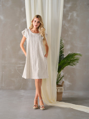 Vestido "Brisa da Costa" em Linho com Riscas